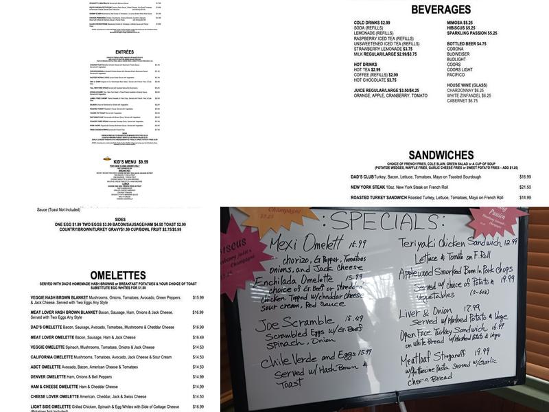 Dad's Cafe Menu