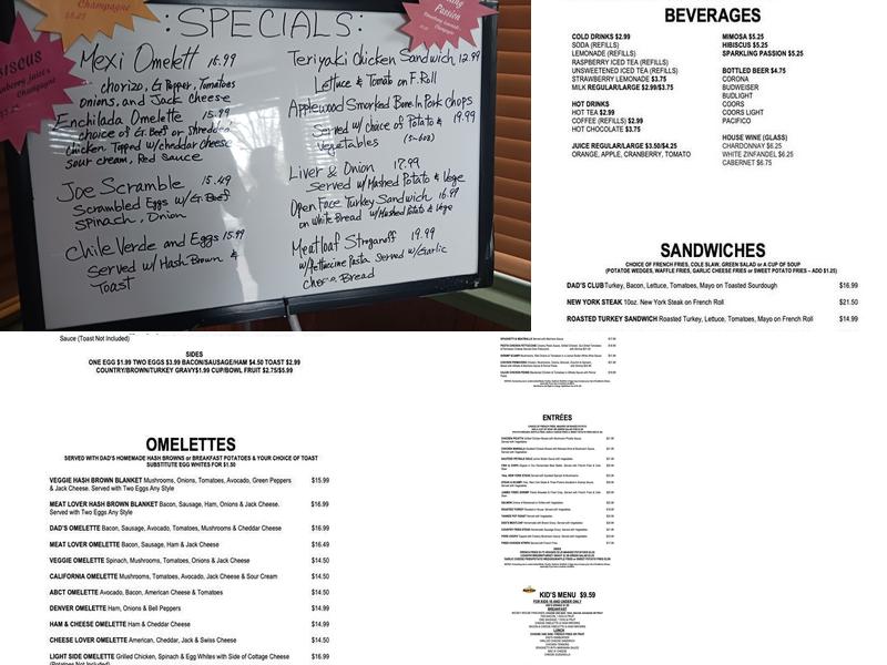 Dad's Cafe Menu