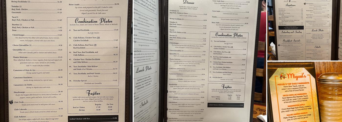 Miguel's Méxican Dining Menu
