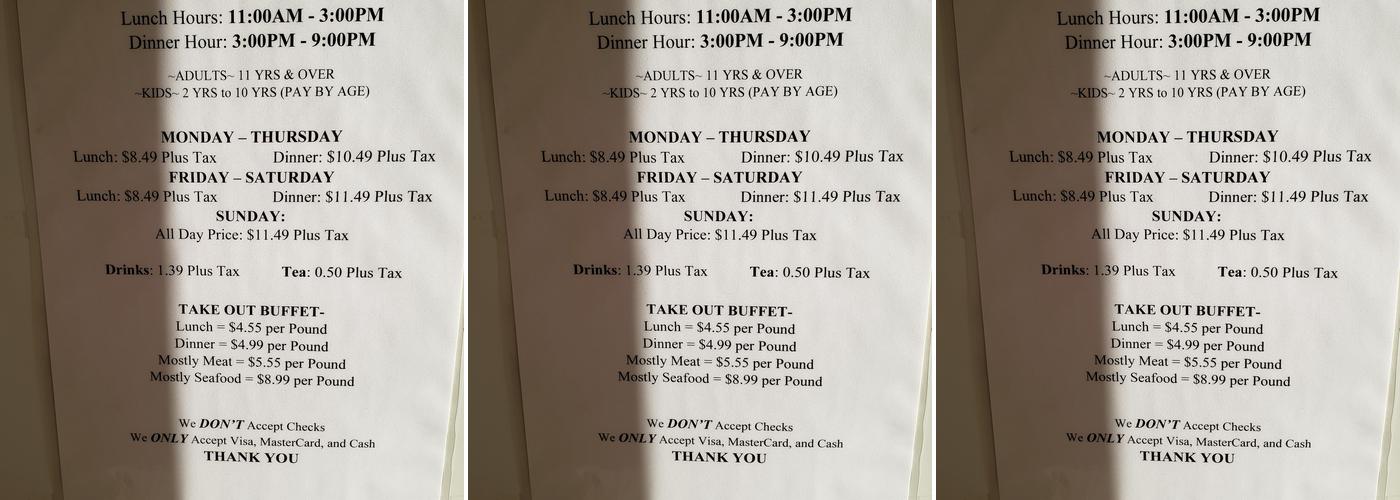 China King Buffet Menu
