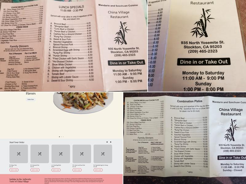 China Village Restaurant Menu