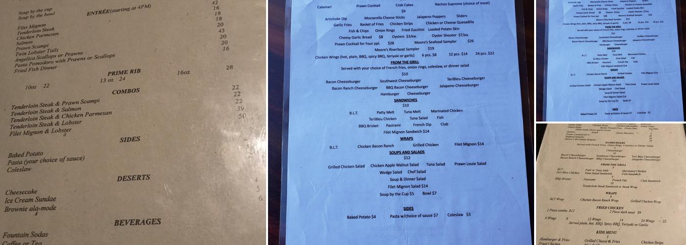 Moore’s Riverboat Restaurant Menu