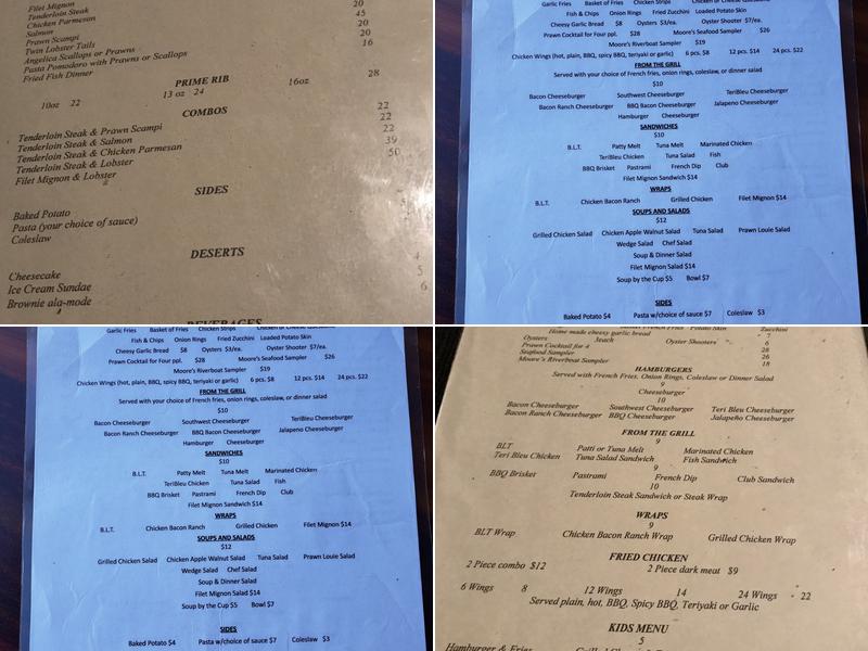 Moore’s Riverboat Restaurant Menu
