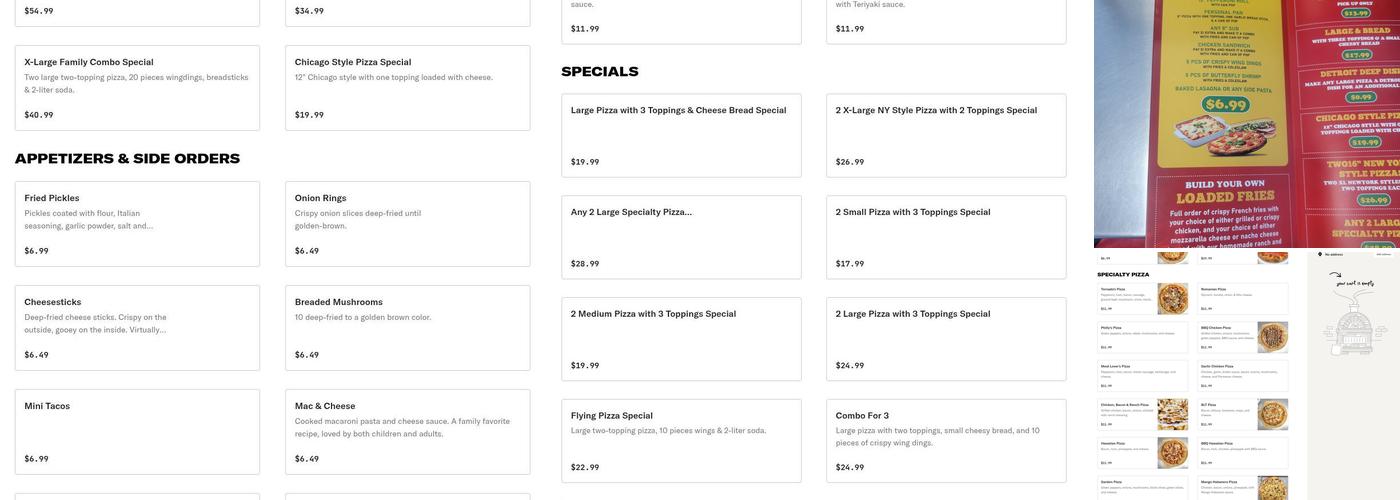 Tornado's Pizza Menu