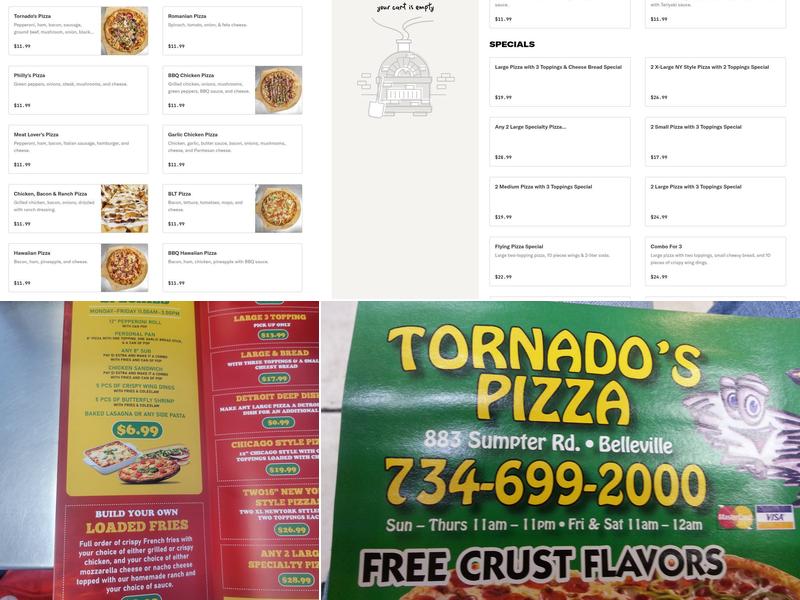Tornado's Pizza Menu