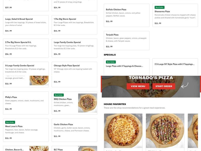 Tornado's Pizza Menu