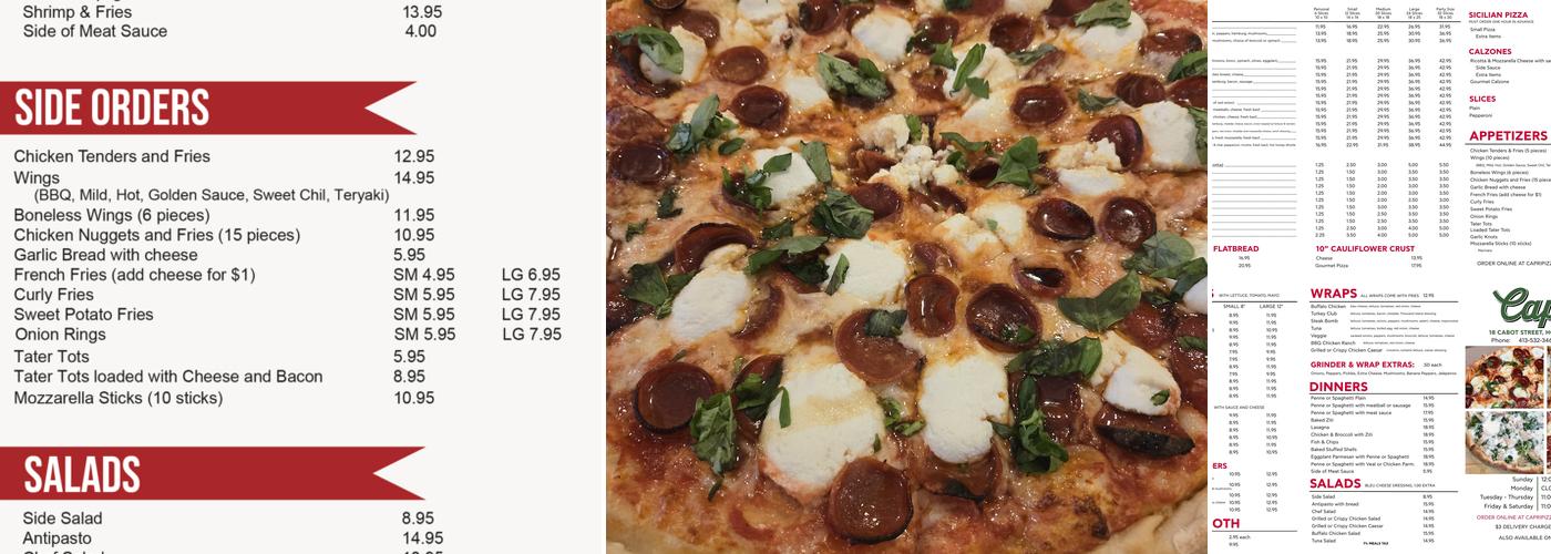 Capri Pizza Menu