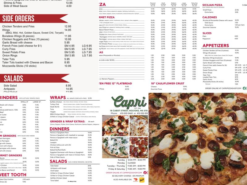 Capri Pizza Menu