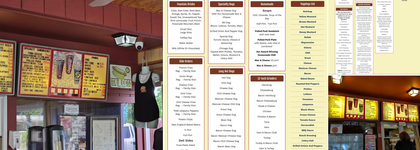 Tom's Long Hot Dogs Menu