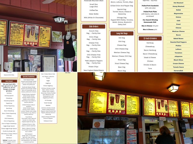 Tom's Long Hot Dogs Menu