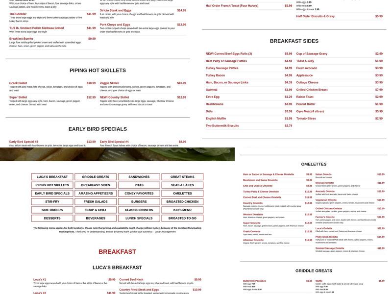 Luca's Coney Island Menu