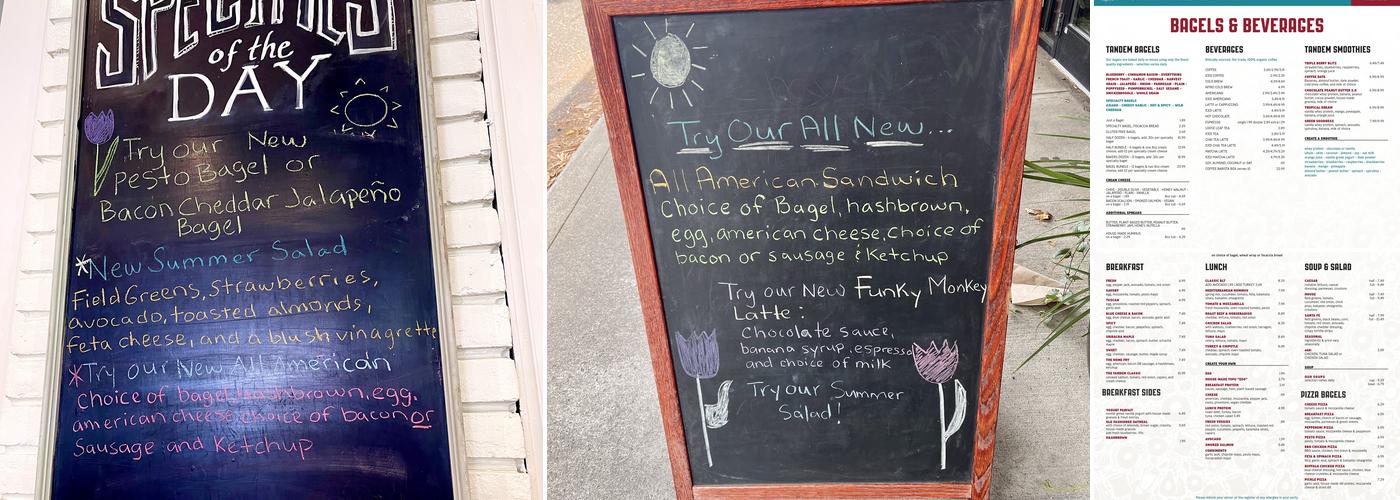 Tandem Bagel Company Menu