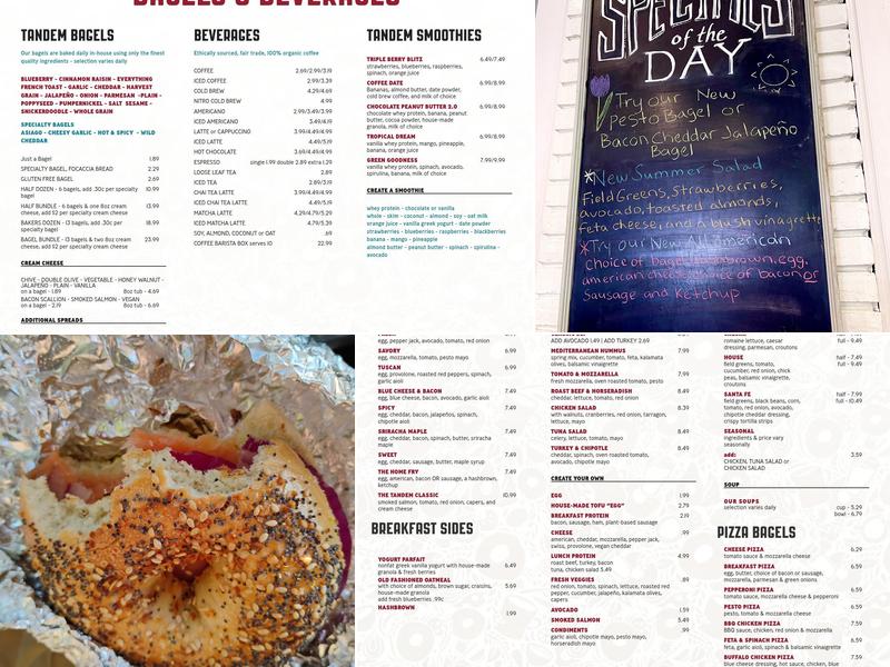 Tandem Bagel Company Menu