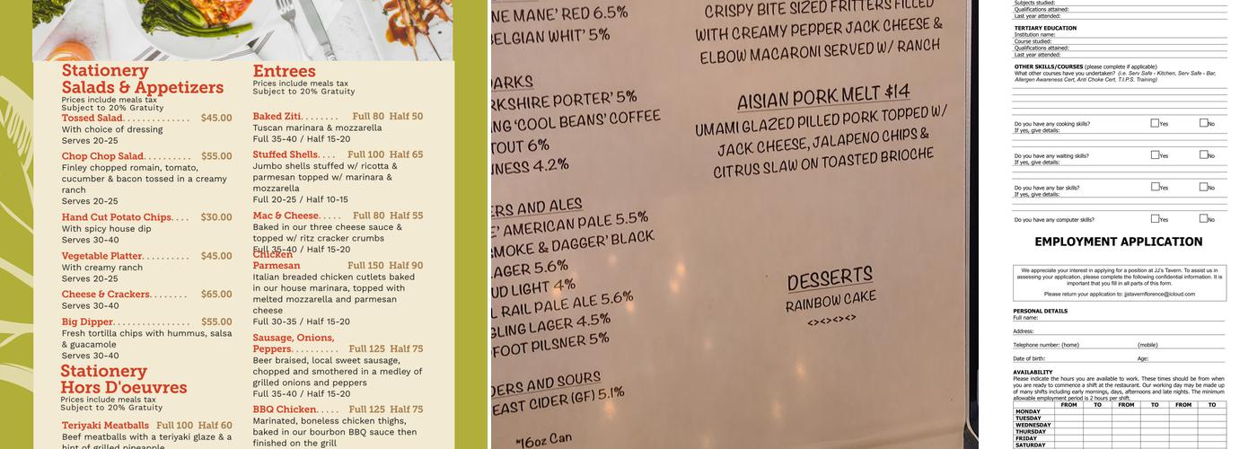 JJ's Tavern Menu