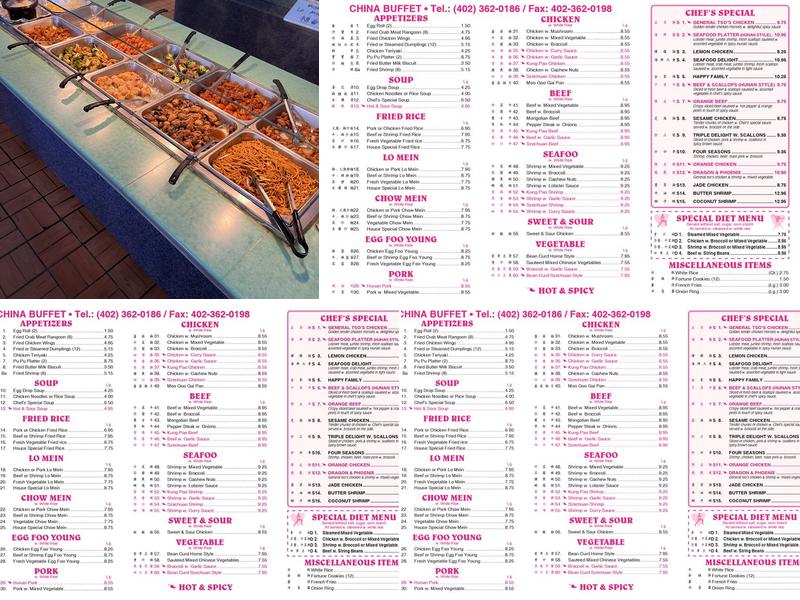 China Buffet Menu