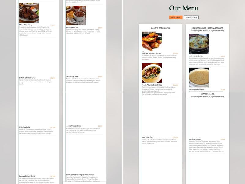 McShane's Irish Pub Menu