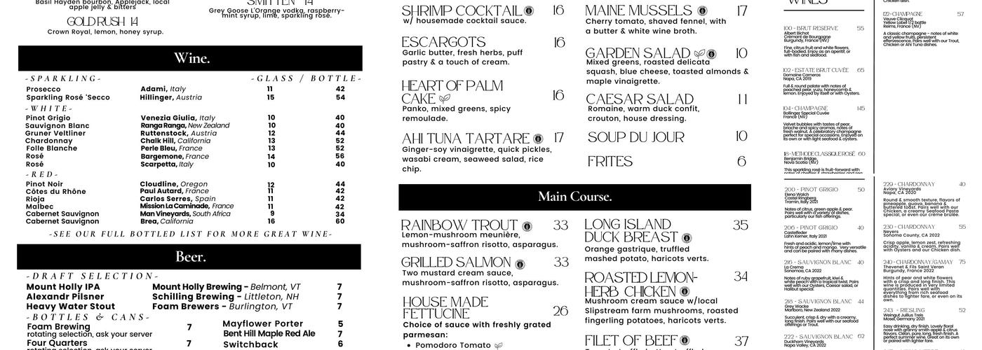 Peter Havens Restaurant Menu