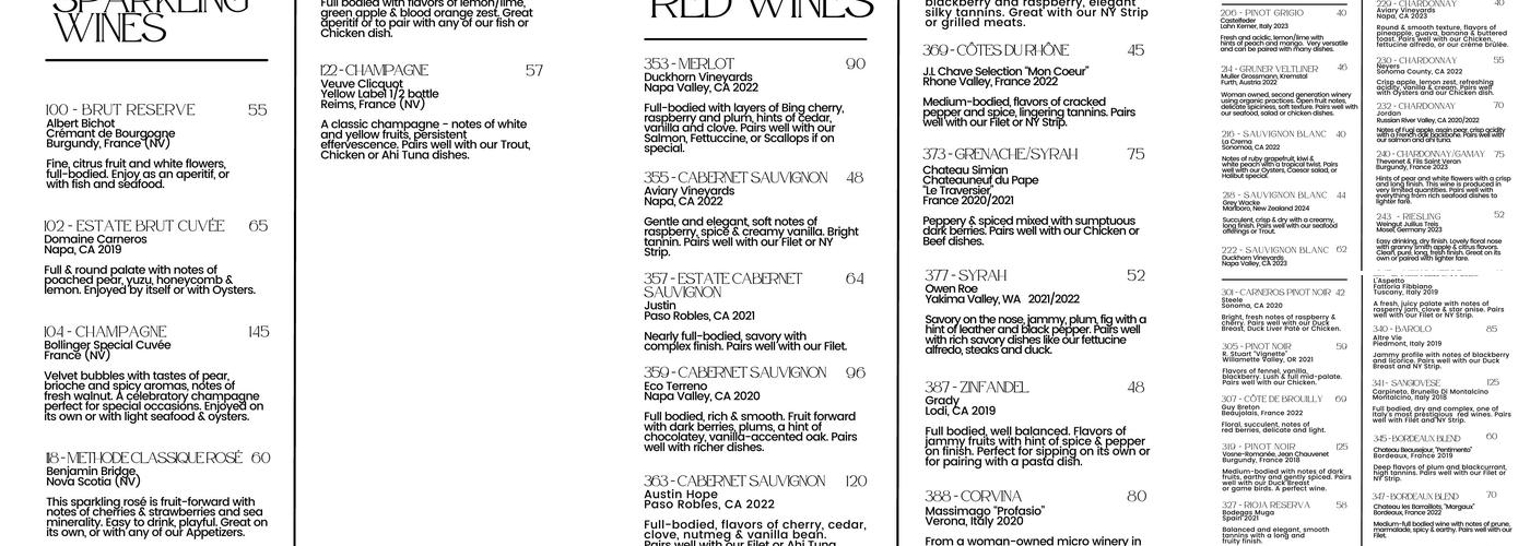 Peter Havens Restaurant Menu