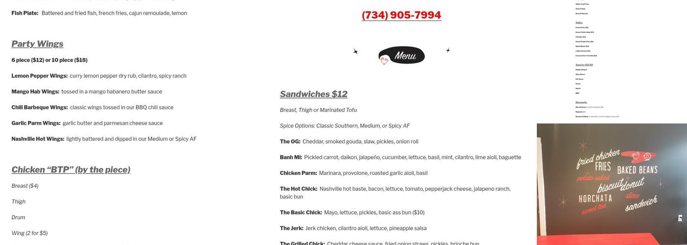 Ma Lou's Fried Chicken Menu