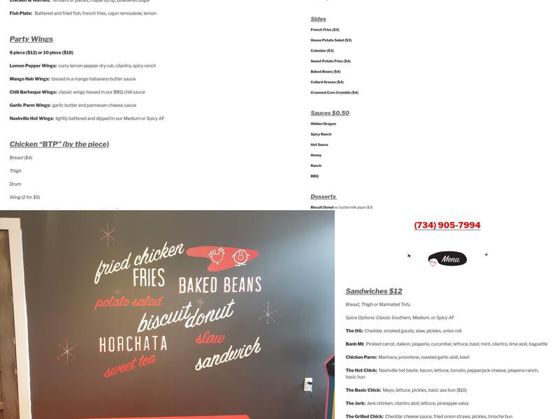 Ma Lou's Fried Chicken Menu