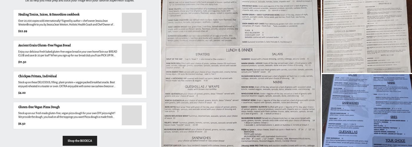 Superfresh! Organic Cafe Menu