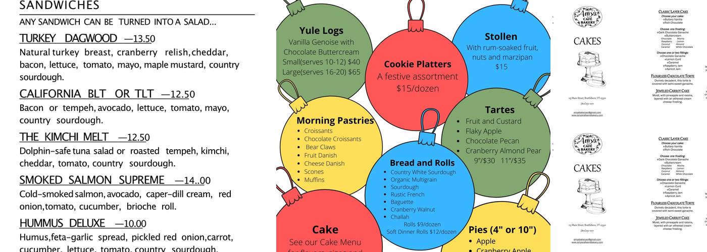 Amy's Bakery Arts Cafe Menu