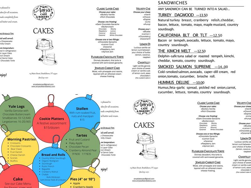 Amy's Bakery Arts Cafe Menu