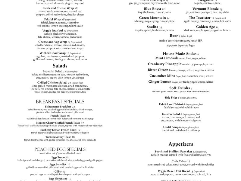 Tulip Bar and Restaurant Menu