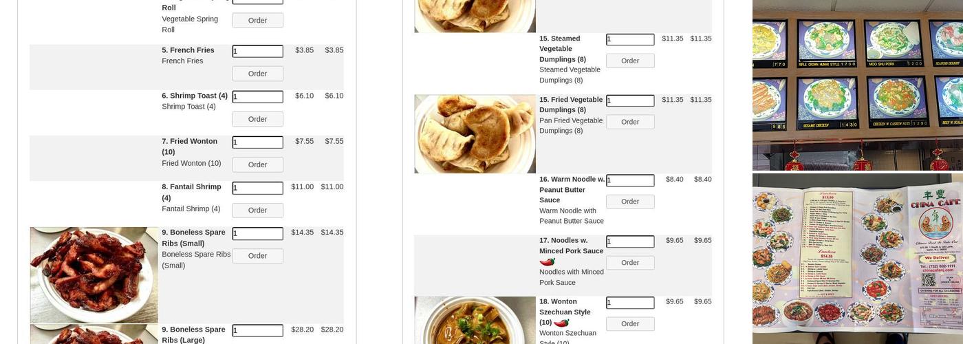 China Cafe Menu