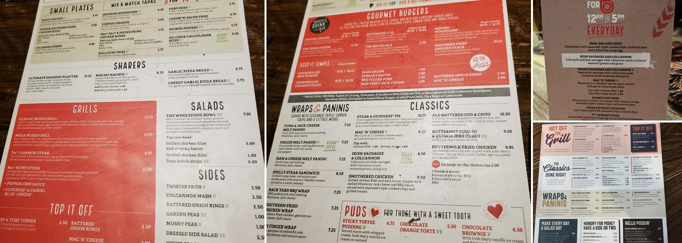 O'Neill'S Oxford Menu
