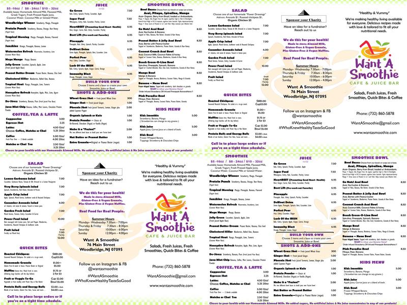 Want A Smoothie Menu
