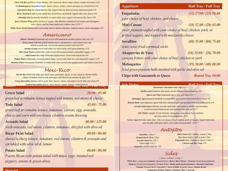 Latin & American Café Menu