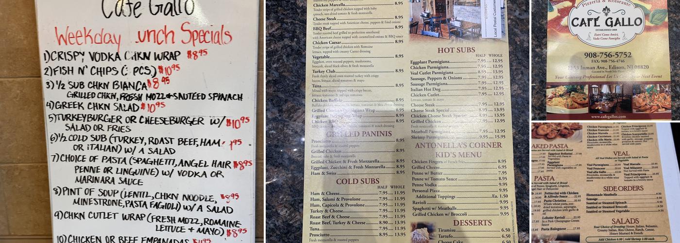 Cafè Gallo Pizzeria, Italian Restaurant and Caterer Menu
