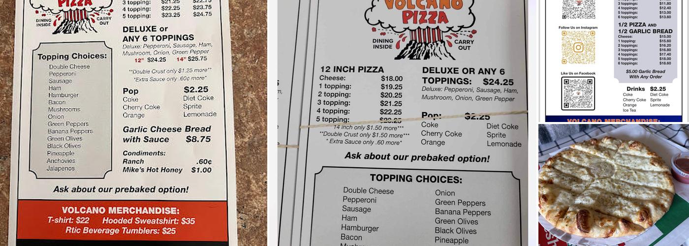 Volcano Pizza Menu