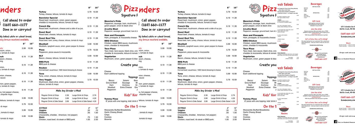 Mancino's Pizza and Grinders Menu
