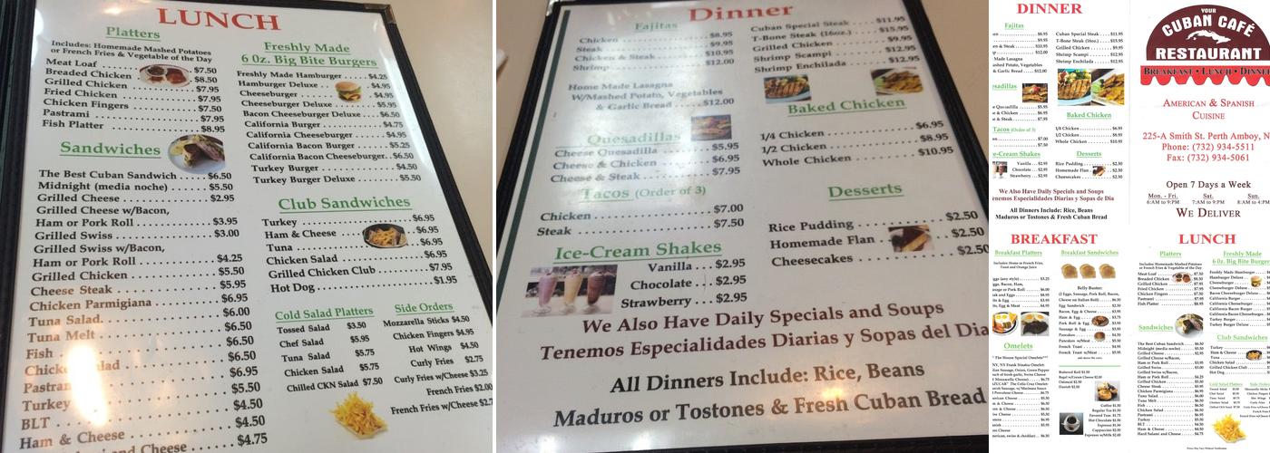 Cuban Cafe Menu
