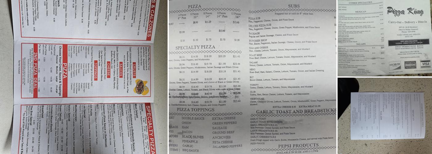 Pizza King Menu