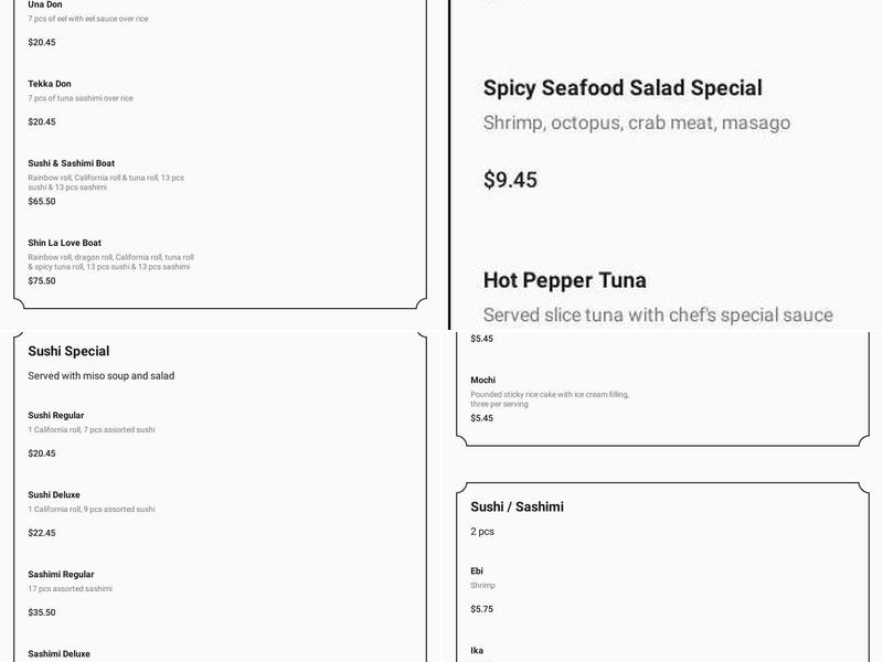 Shin-La Restaurant & Sushi Bar Menu