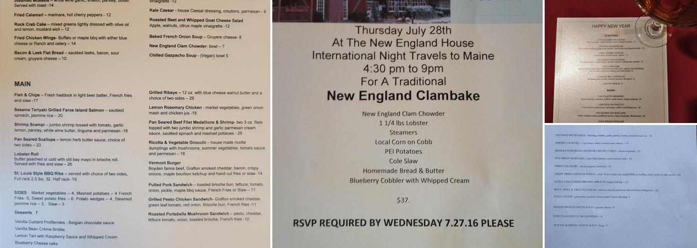 The New England House Menu