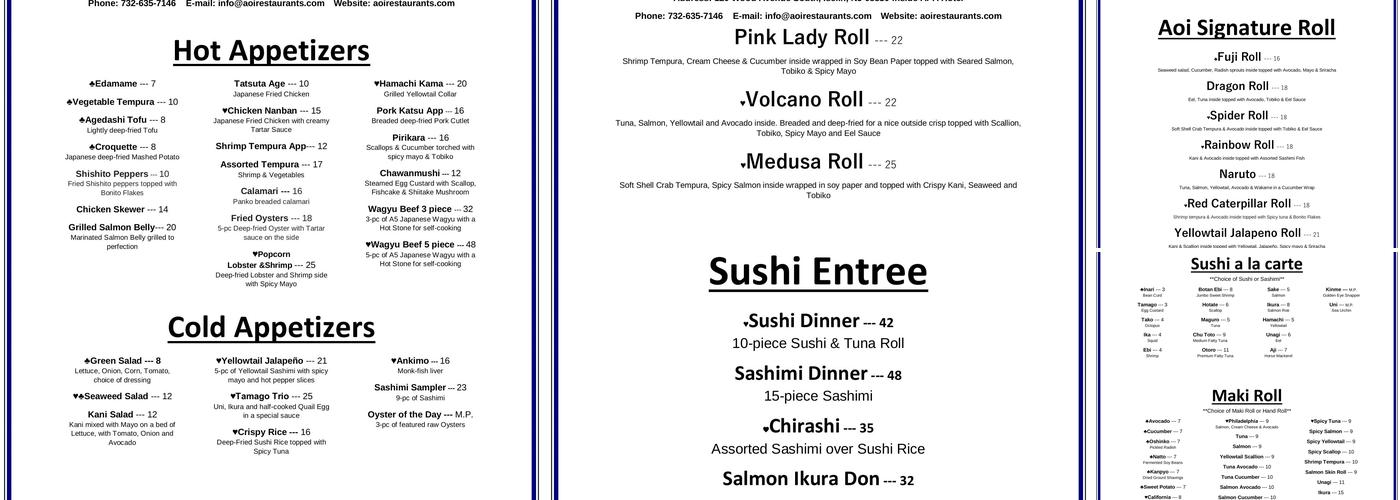 Aoi Japanese Restaurant & Bar Menu