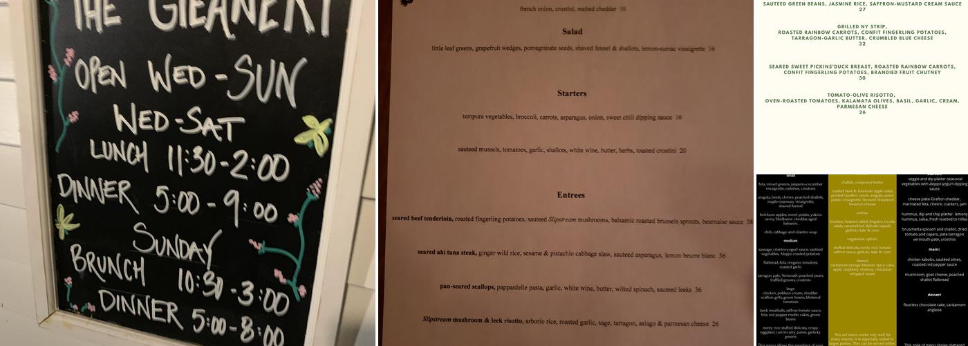 The Gleanery Menu