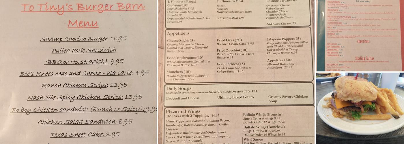 Tiny's Burger Barn Menu