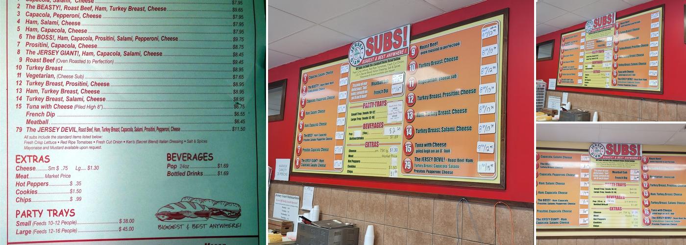 Jersey Giant Submarines Menu