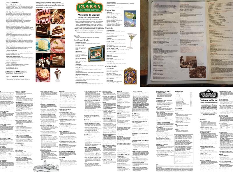 Clara's on the River Menu