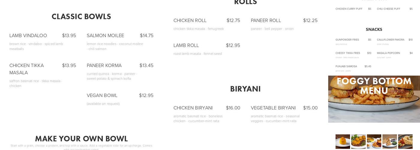 Bindaas Menu