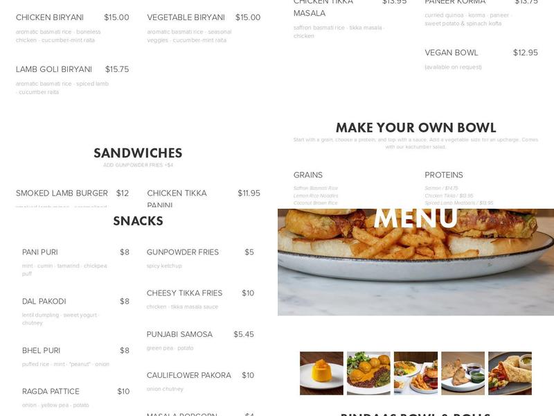 Bindaas Menu