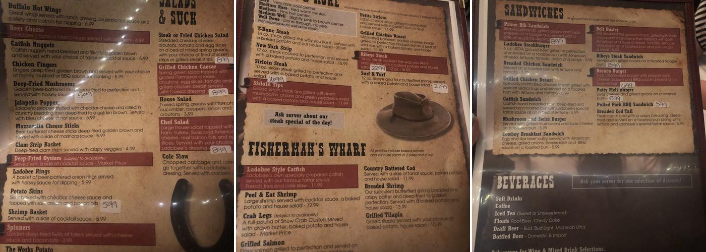 Ladobee's Steak House Menu