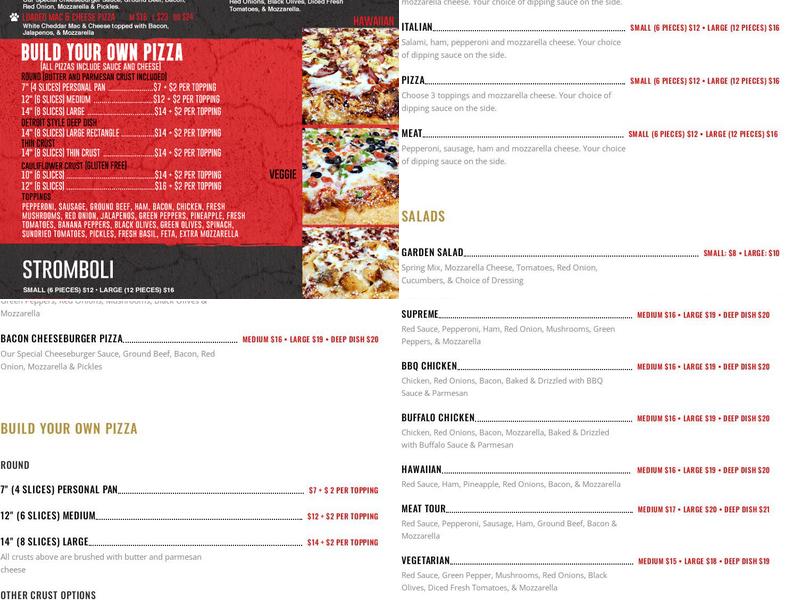 Lazy Dog Pizza Menu