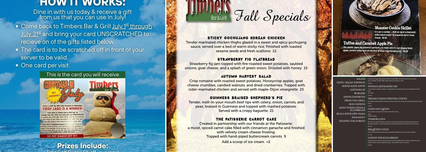 Timbers Bar & Grill Menu