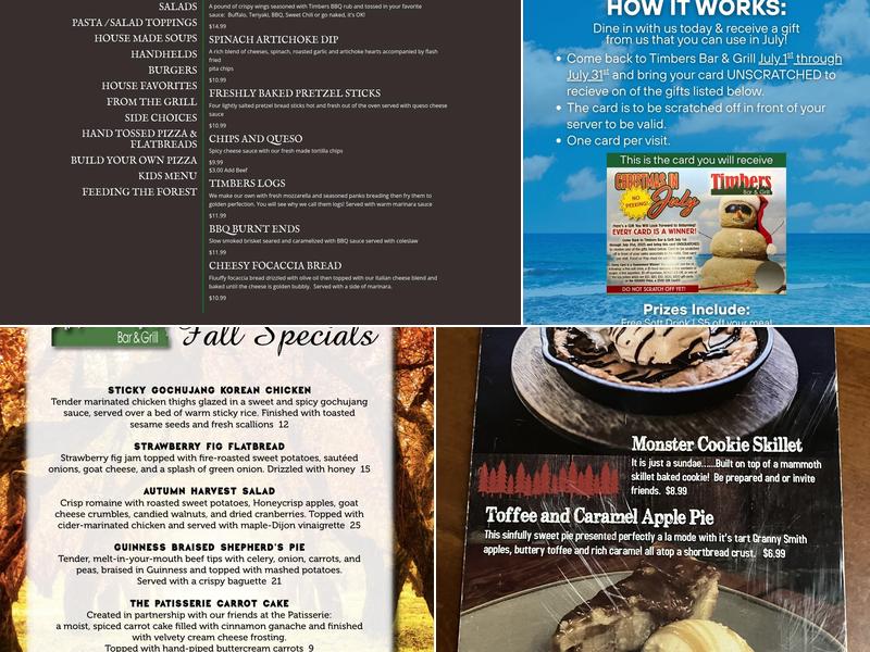 Timbers Bar & Grill Menu